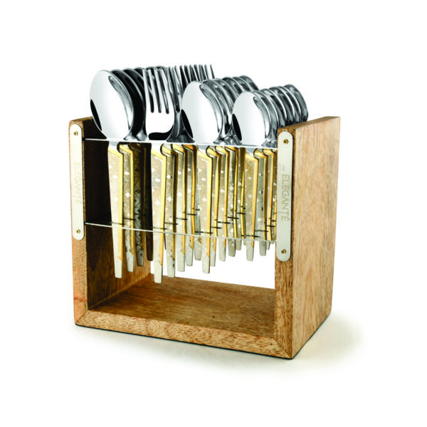 24 Pcs Cut In Wooden Stand Gold Lazer & Sand With Baby Spoon