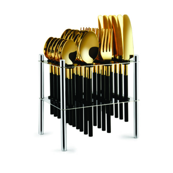 24 Pcs Zara Cutlery Set With Black Spoon/Knife Gold Rose Gold